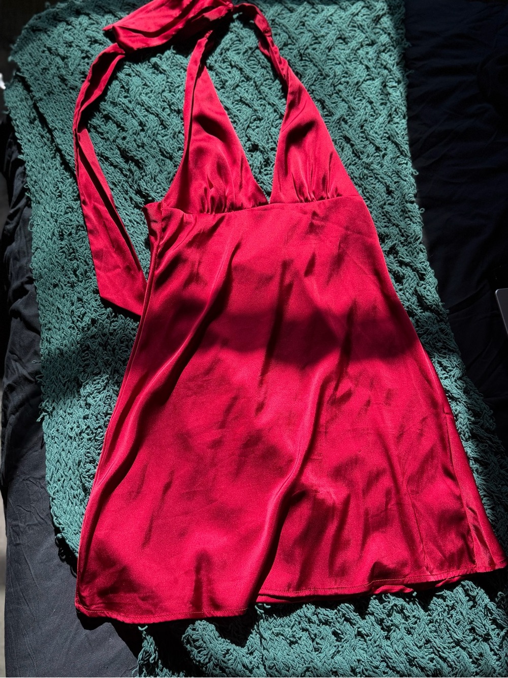 Red Halter Satin Chemise Nightdress